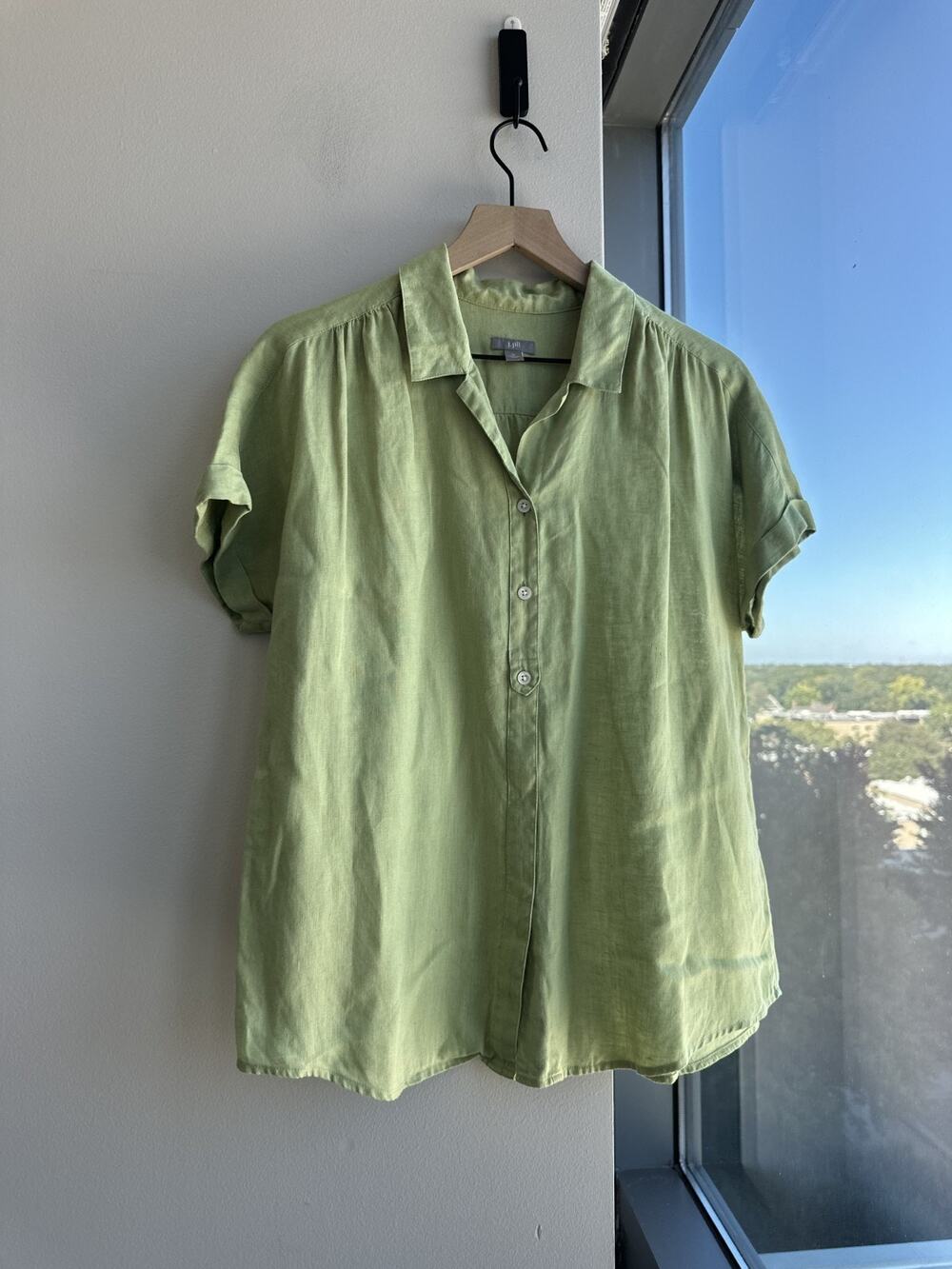 J.Jill Green Short Sleeve Button Down Linen Coastal Summer Sz M